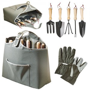 Garten-Set mit Tasche und Handschuhen in Grau Schwarz