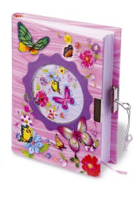 rosa Tagebuch mit Schloss und Schmetterling Motiv