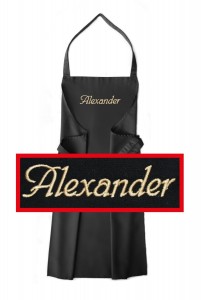 schwarze Kochschürze mit Namen Alexander