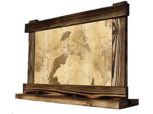 Holzbild mit Fotogravur von einem Hochzeitspaar