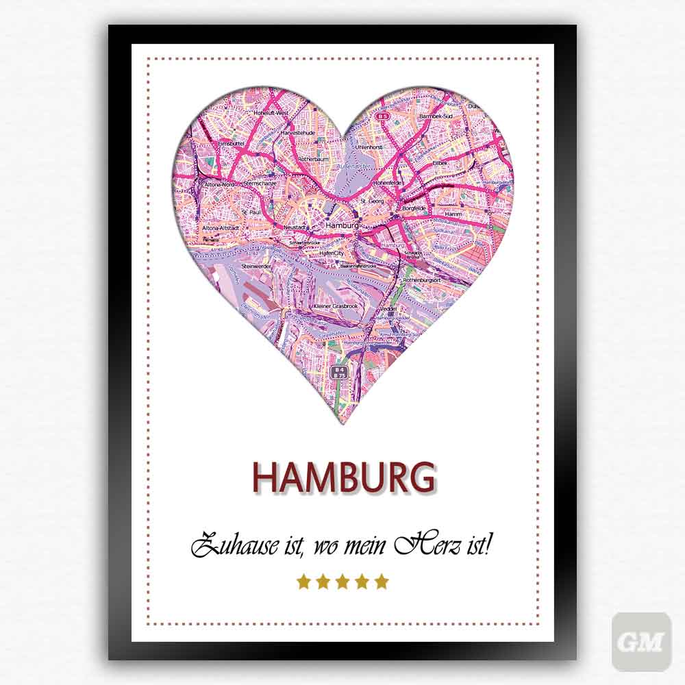 Poster mit einem Herz, in welches eine Stadtkarte zu sehen ist.