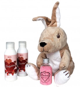 Kuscheltier Hase mit 3 Flaschen Shampoo
