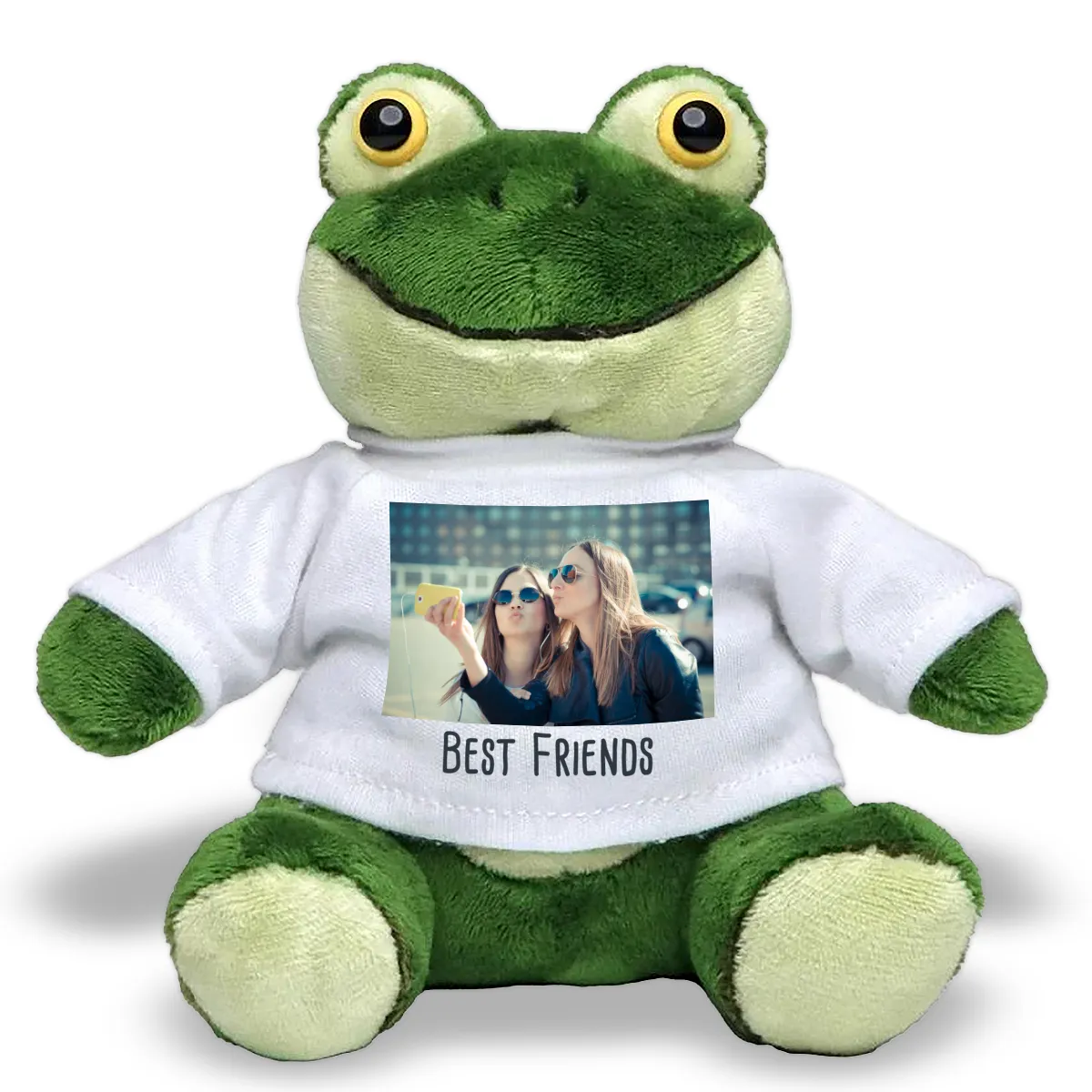 Personalisierbares Kuscheltier Frosch  mit T-Shirt Foto und Text