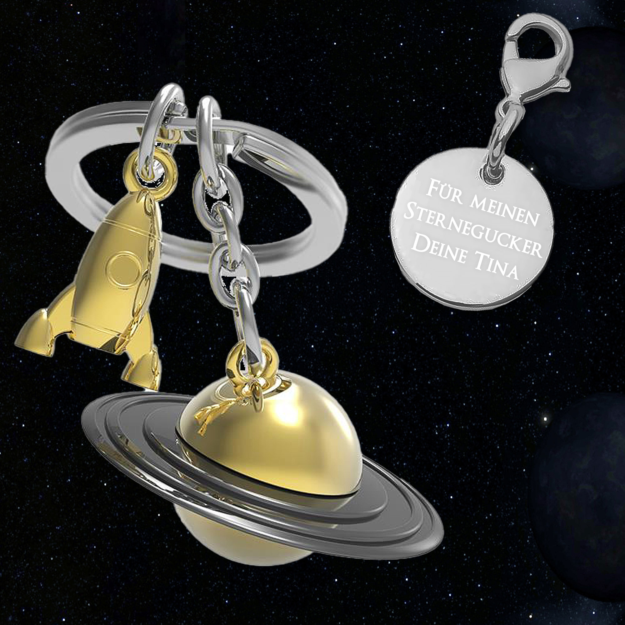 Planet Saturn Schlüsselanhänger mit Gravur