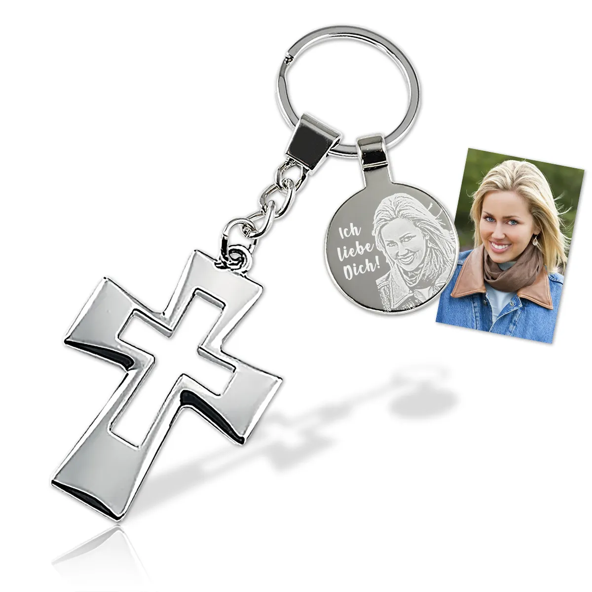 Schlüsselanhänger Glamour-Kreuz mit Fotogravur