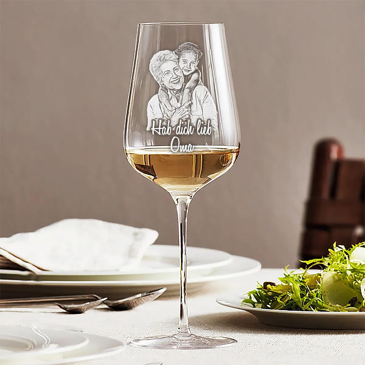 Premium Weissweinglas LEONARDO Brunelli mit Fotogravur