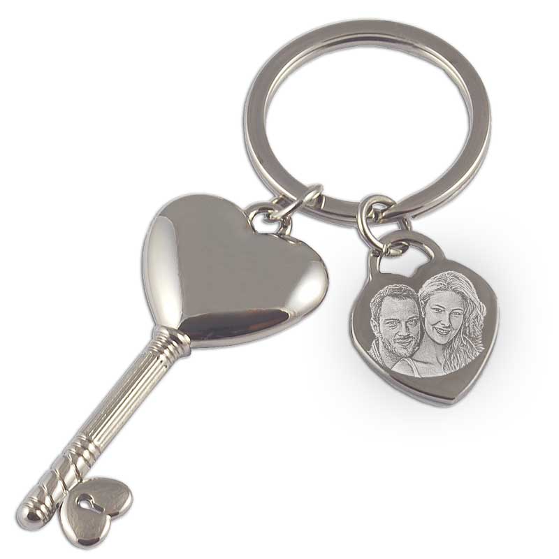 Schlüsselanhänger Herz mit Schlüssel inkl. Fotogravur