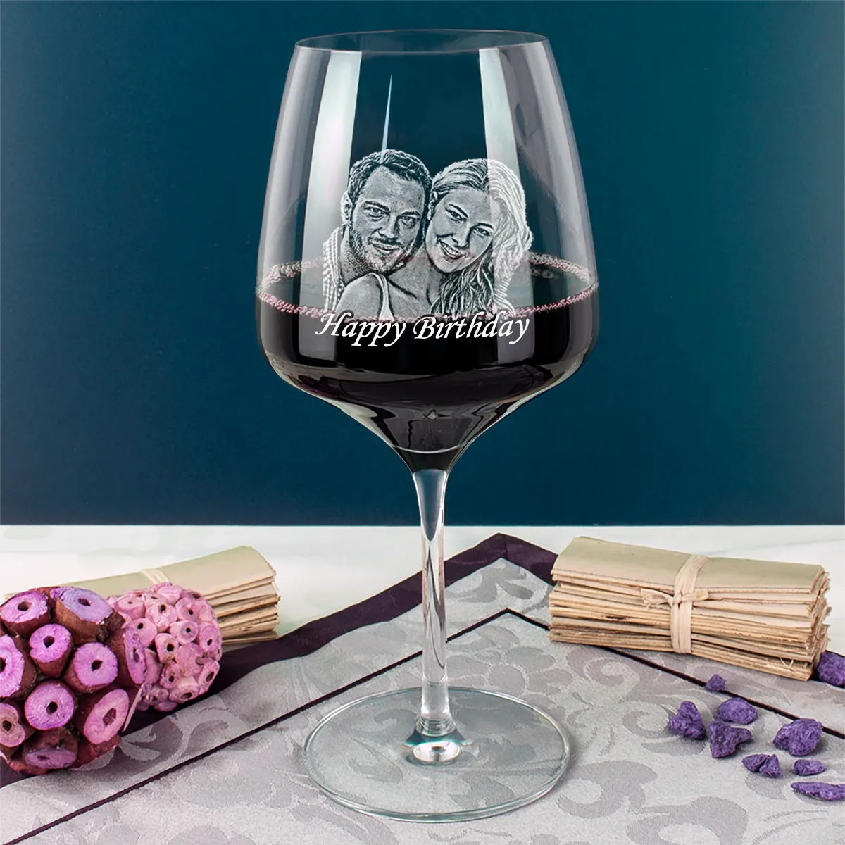 Stölzle Rotweinglas mit Fotogravur als Geburtstagsgeschenk