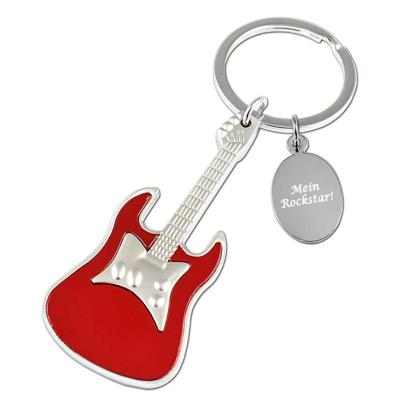 Schlüsselanhänger Gitarre matt rot mit Textgravur