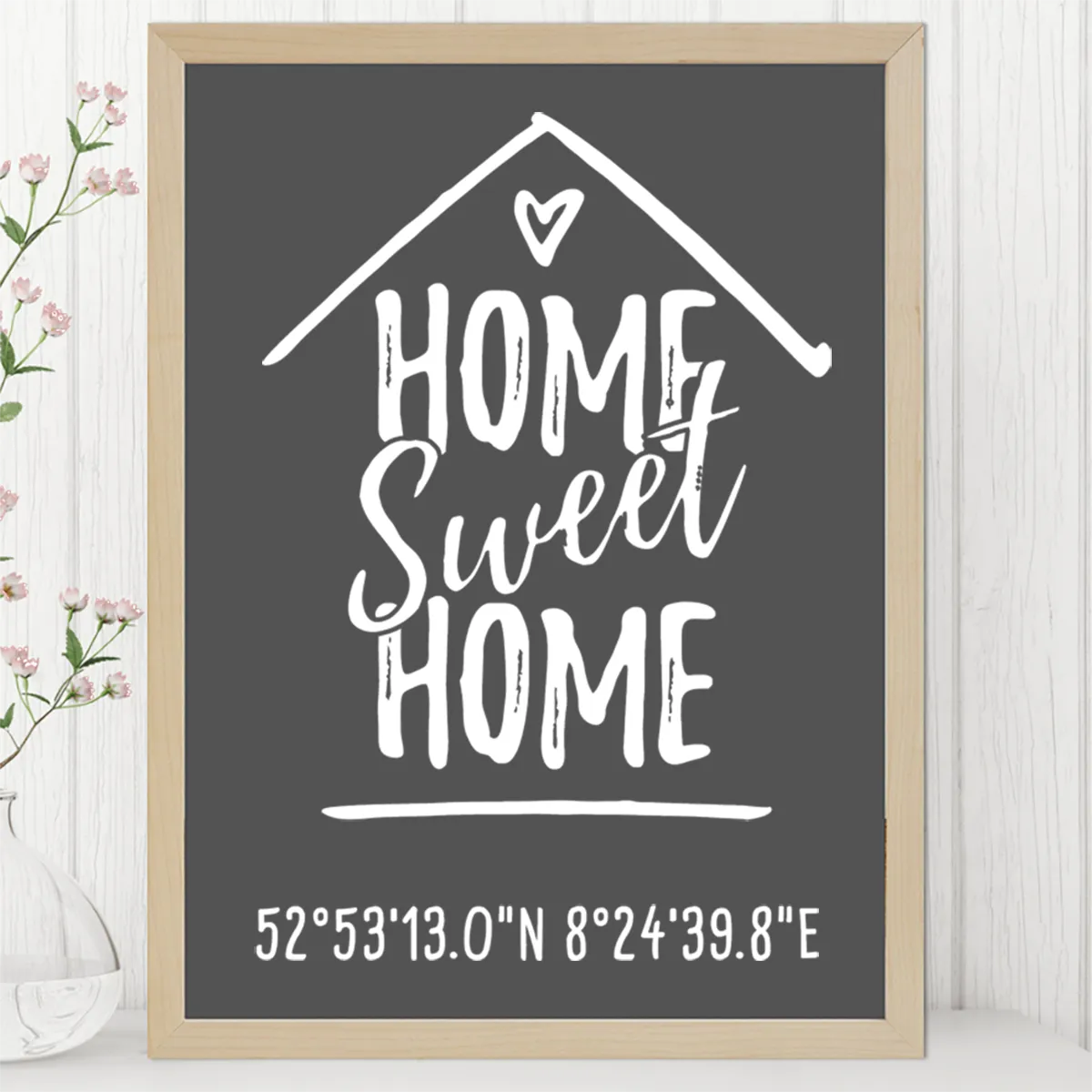 Home Sweet Home Poster Schwarz mit dekorativem Bilderrahmen