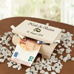 Geldgeschenk Holzbox mit Geldscheinen