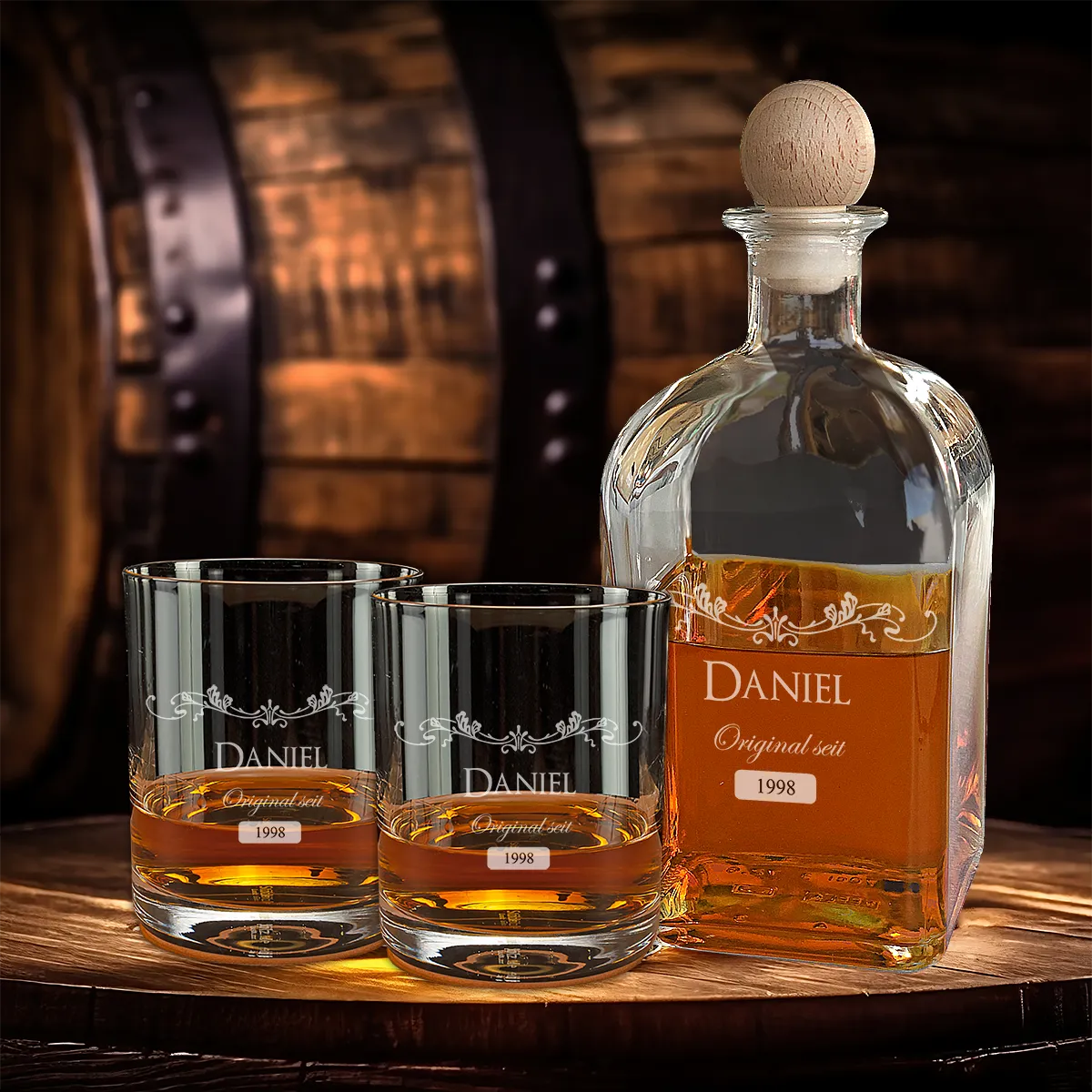 Whisky Decanter personalisiert mit Gravur und 2 Whiskygläsern
