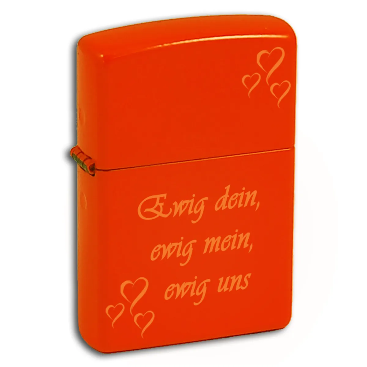 Zippo Neon Orange mit Textgravur und Herzen