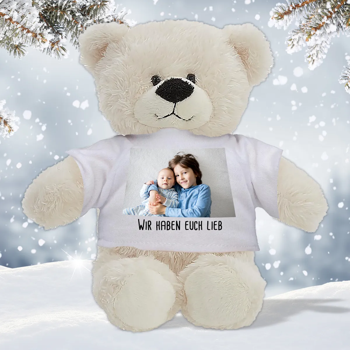 Kuscheltier Eisbär mit bedrucktem T-Shirt