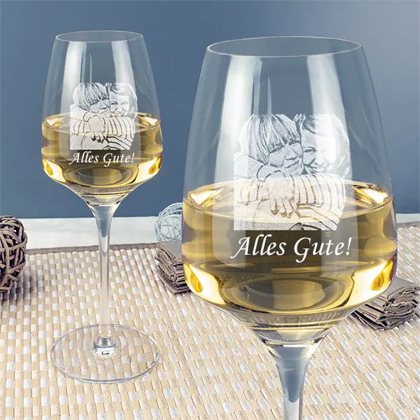 Stölzle Weißweinglas mit Fotogravur mit Detailaufnahme
