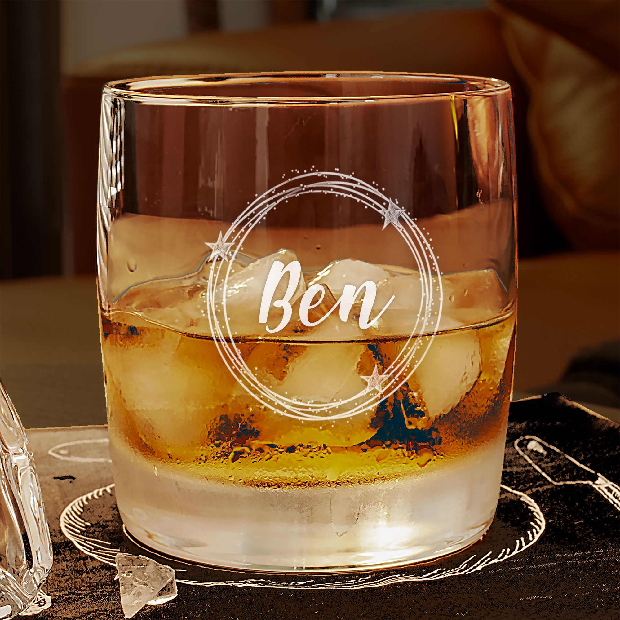 Weihnachtsgeschenk Whiskyglas mit Weihnachtsmotiv Stern und Gravur - Limited Edition 