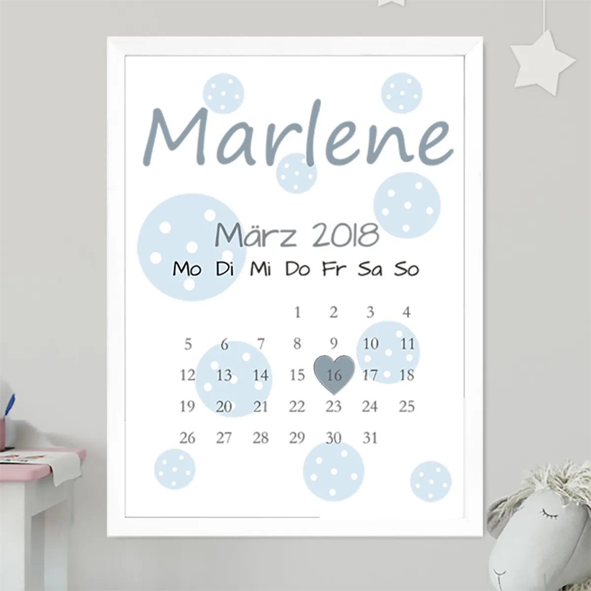 Baby Kalender Poster mit Namen + Datum