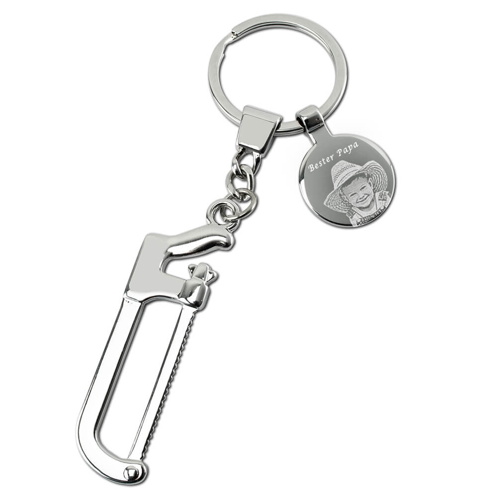Metallsäge Schlüsselanhänger mit Foto Platte