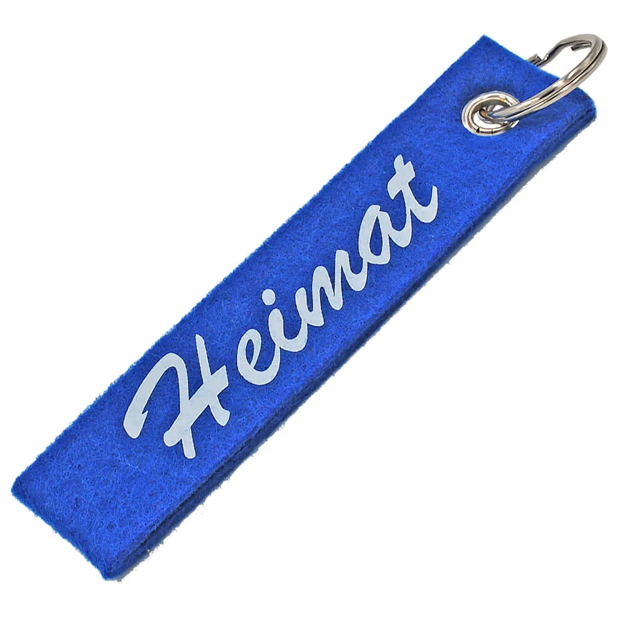 Schlüsselanhänger aus Filz bedruckt mit Heimat in blau