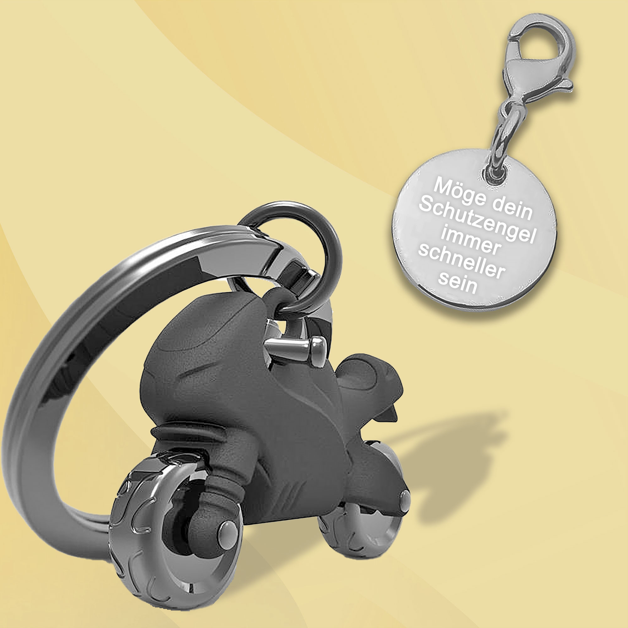 Rennmotorrad Schlüsselanhänger mit Gravurplatte zum Personalisieren