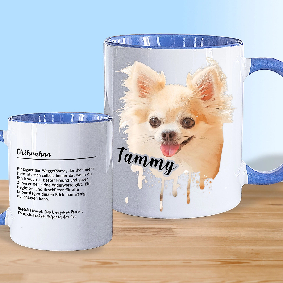 Kaffeebecher mit Chihuahua Portrait in Aquarell-Design personalisiert
