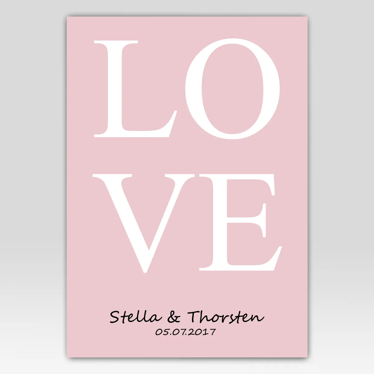 Love Poster mit Namen und Datum personalisiert in rosa